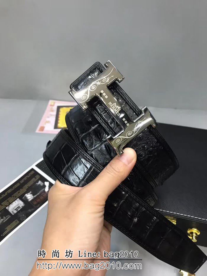 愛馬仕HERMES 真鱷魚骨皮尾部不拼接皮帶 高端男士皮帶 HHG1352